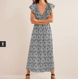 BODEN NWT black white tie back maxi dress